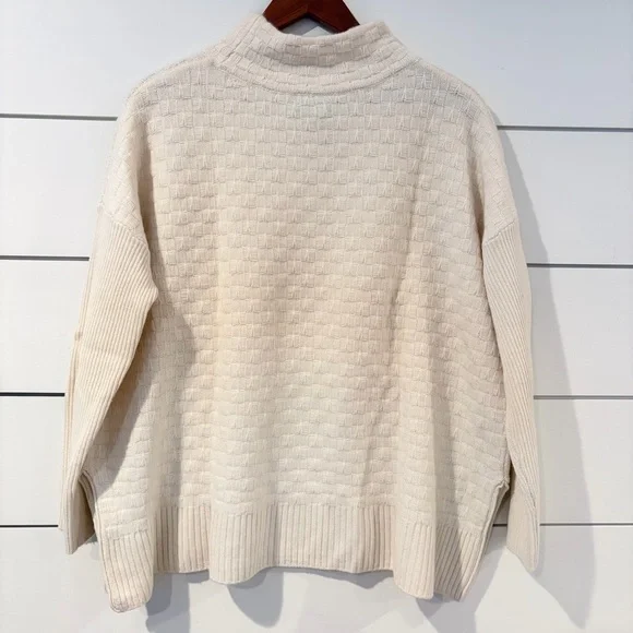Magaschoni 100% Cashmere Cream Soft Knit Mock Neck Sweater Minimal Luxury L - Picture 5 of 9